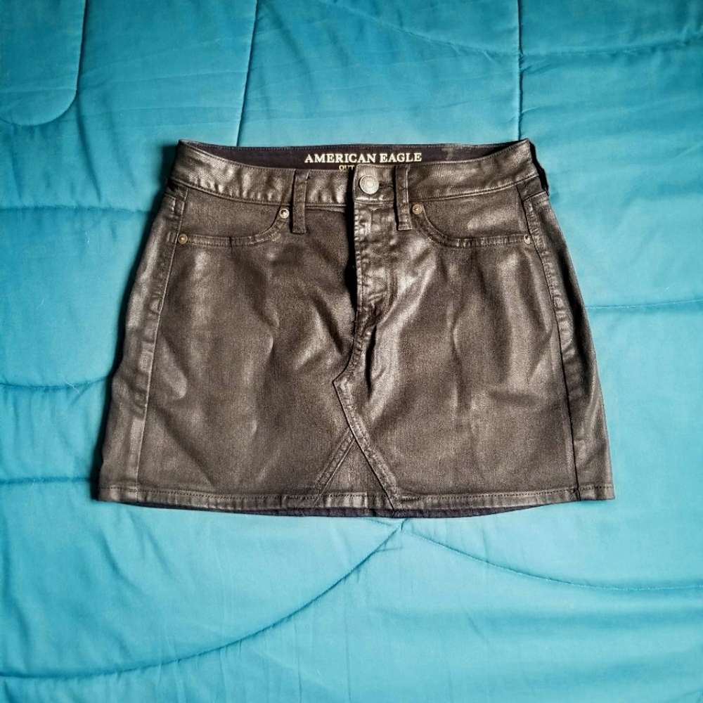 Denim Faux Leather Skirt by American Eagle.